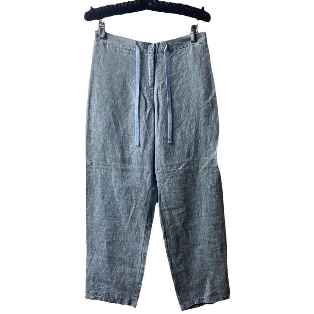 Boden Casual Linen Pants Seaspray Blue Relaxed Tapered Cropped Leg NWT US 4R - Picture 1 of 12